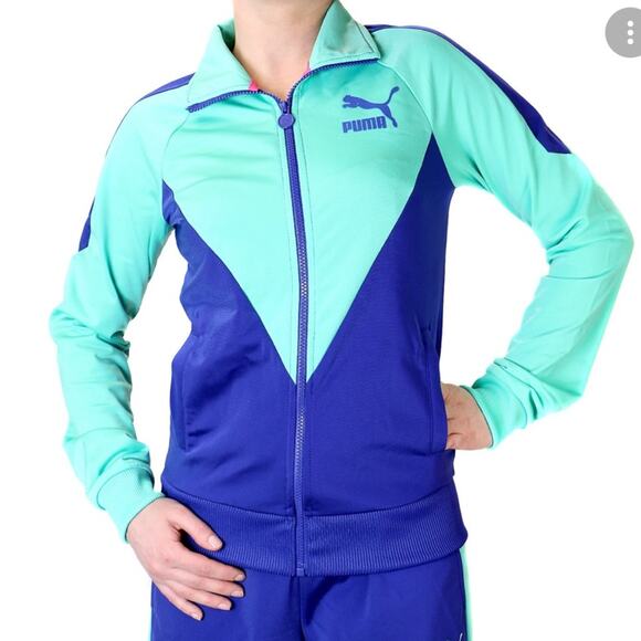 Puma Iconic track jacket blue green retro 1987 XS ATHLETIC - Picture 1 of 9